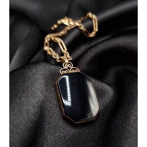 Vintage WINARD 12K Gold-Filled Signed Black Pendant Choker Necklace